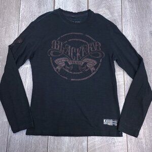Blackarv Shirt Mens Medium Graphic Biker Black Long Sleeve Embroidered Top